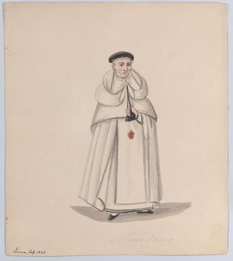 A priest from the Mercederian order (Order of Our Lady of Mercy), from a group of drawings depicting Peruvian costume