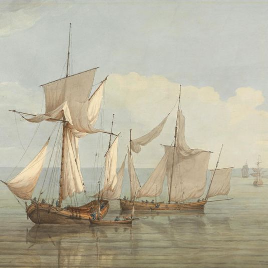 A Hoy and a Lugger with other Shipping on a Calm Sea