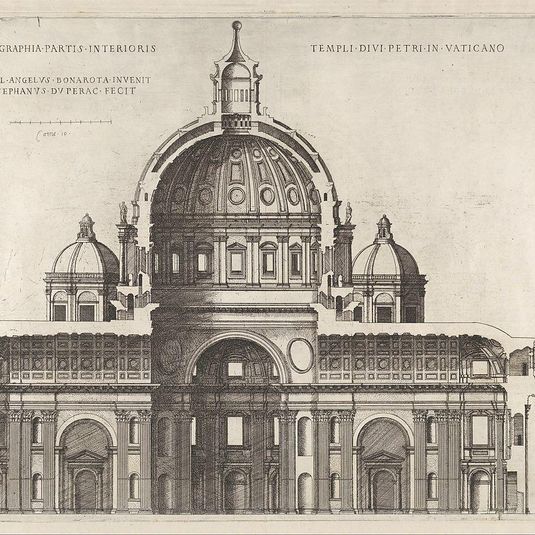 Speculum Romanae Magnificentiae: Longitudinal Section Showing the Interior of Saint Peter's Basilica as Conceived by Michelangelo (Published in 1569)