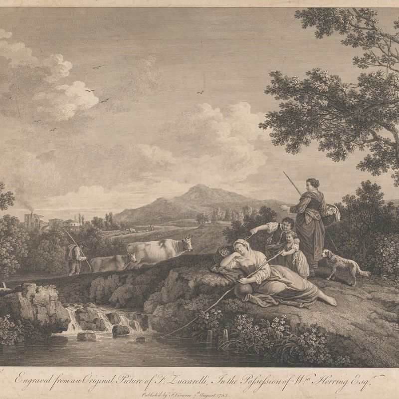 A Group of Peasants, One sleeping, on a River Bank