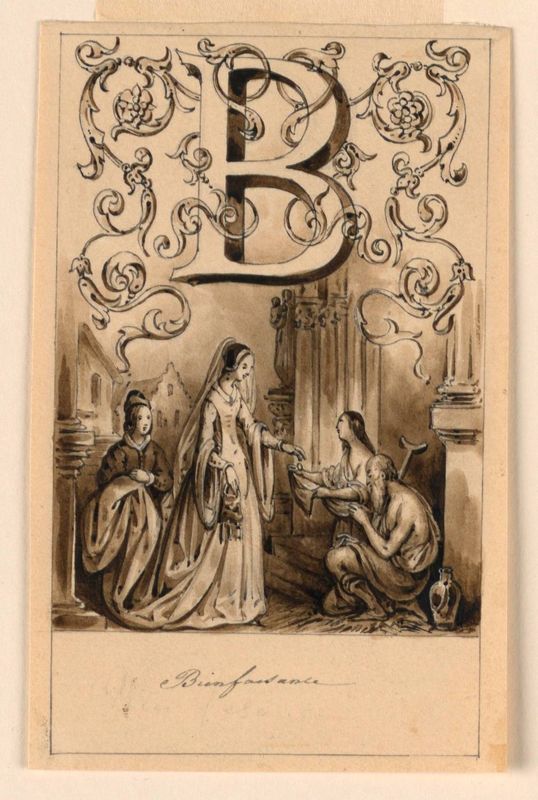 Design for the letter B of a pictorial alphabet: Bienfaisance (Charity)