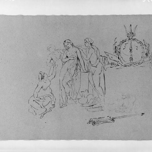 Woman Attended by Servants; Emblematic Symbol; Sceptre (from Sketchbook)