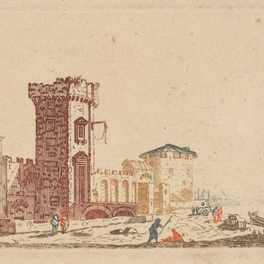 [One of] Six Colored Engravings of Castles, Ruins and Seascapes