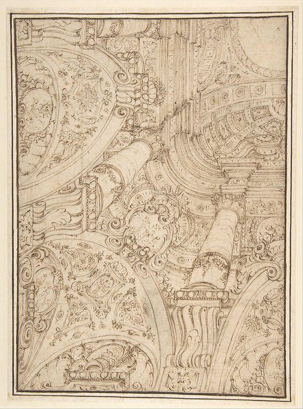 Design for One-Quarter of a Ceiling-elaborate Architectural Ornament in Perspective