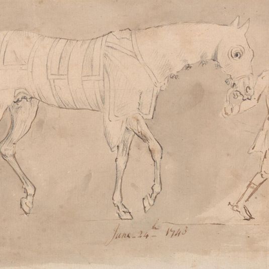 Groom Leading a Racehorse Wearing Hood and Sweaters, June 24, 1743