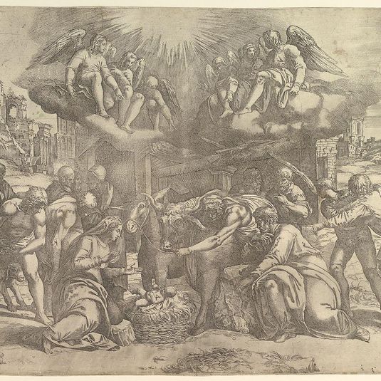 The Adoration of the Shepherds with angels overhead