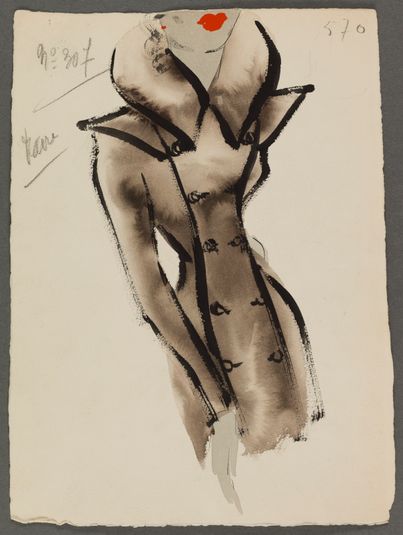 Manteau brun à grand col montant, 1938, Fonds d'arts graphiques de la maison Max Fourrures