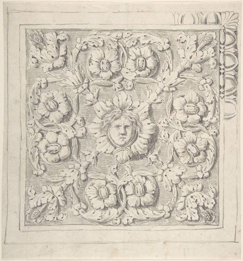 Classical Molding with Human Head at the Center Surrounded by Leaves and Vines