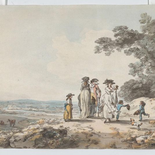 View of London with St. Paul’s in the Distance: A Family Pausing on a Road