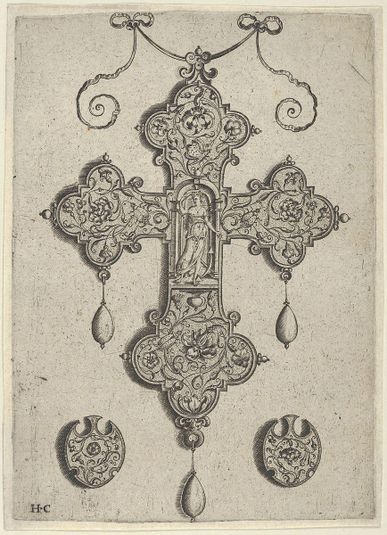 Cross-Shaped Pendant Design with Hope Standing in a Circular Temple