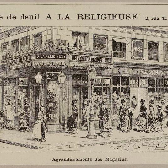 Maison spéciale de deuil A la religieuse 2, rue Tronchet et place de la Madeleine. / Agrandissements des Magasins.