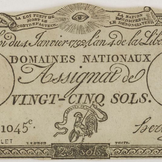 Assignat de 25 sols, série 1045me, 4 janvier 1792