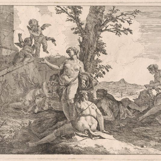 Six Nymphs and Two Cupids in a Landscape