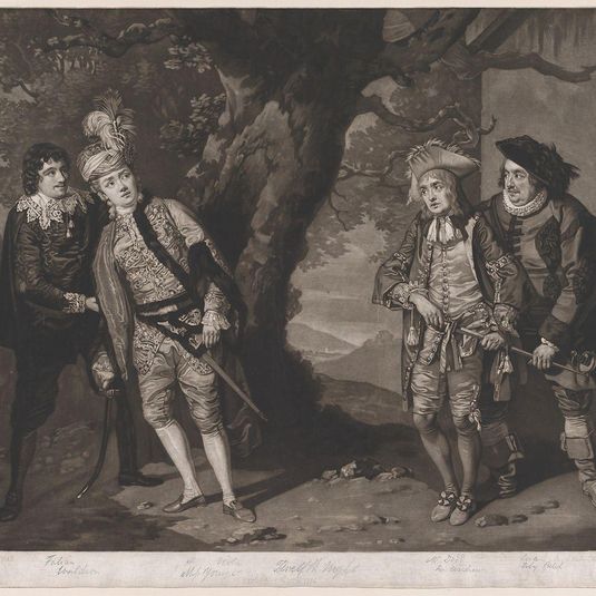 Miss Younge, Mr. Dodd, Mr. Love, and Mr. Waldron, in the Characters of Viola, Sir Andrew Aguecheek, Sir Toby Belch, and Fabian (Shakespeare, Twelfth Night, Act 3, Scene 4)