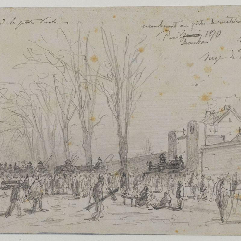 Siège de Paris, 1870. Encombrement aux portes du cimetière lors de l'épidémie de petite vérole.