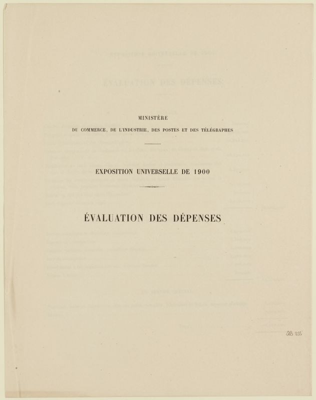 Exposition universelle de 1900 / Evaluation des dépenses
