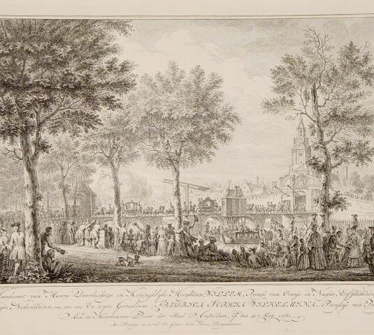 Aankomst van Willem de V en zijn echtgenote aan de Haarlemmer Poort in Amsterdam op 30 mei 1768