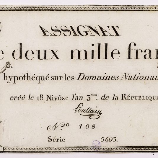 Assignat de 2000 francs, série 9603 - n°108 , 18 Nivôse an 3