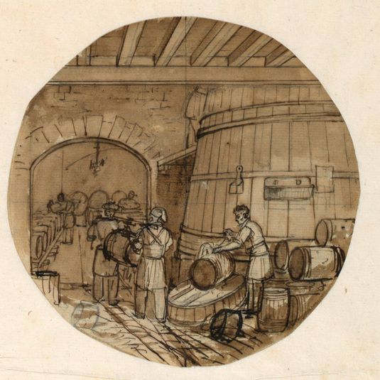 Design for a Porcelain Plate, Brewery Interior for the Sevres Industrial Arts Service