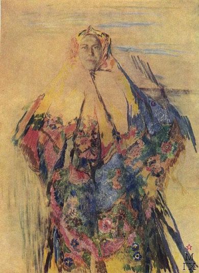 A peasant woman with a patterned headscarf