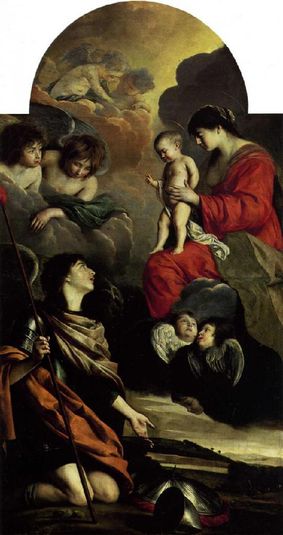 Saint Michael dedicating his weapons to the Virgin