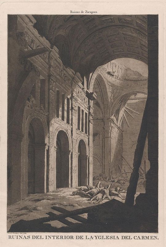 View of the ruins of the interior of the Church of Nuestra Senora del Carmen in Saragossa bombed by the invading French army during the Napoleonic war