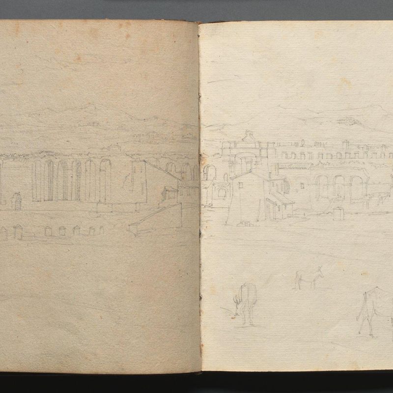 Album with Views of Rome and Surroundings, Landscape Studies, page 08b and 09 a: Panoramic view of Rome