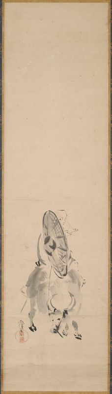 Zheng Huangniu riding an ox [center of a triptych of Zheng Huangniu, Kingfisher, and Wagtail]