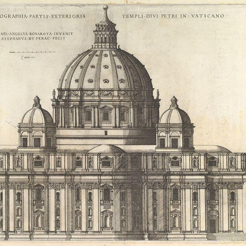 Speculum Romanae Magnificentiae: Elevation Showing the Exterior of Saint Peter's Basilica from the South as Conceived by Michelagelo (Published in 1569)