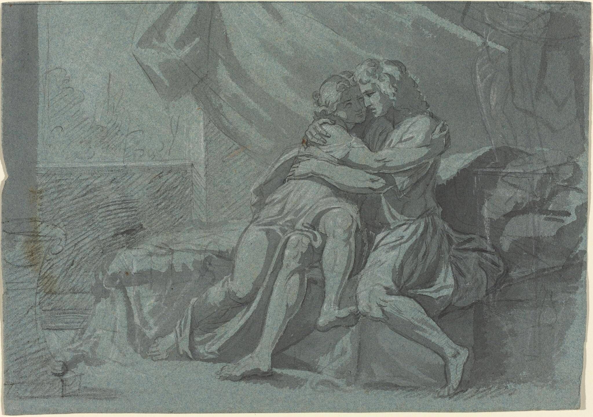 Embracing Lovers in Classical Dress / A Woman in Classical Dress Looking Up