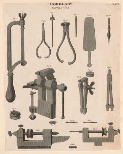 Horology: Clock Tools, pl. XX from "A Cyclopaedia of Horology - Rees's Clocks Watches and Chronometers"