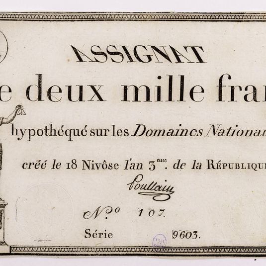 Assignat de 2000 francs, série 9603 - n° 107, 18 Nivôse an 3