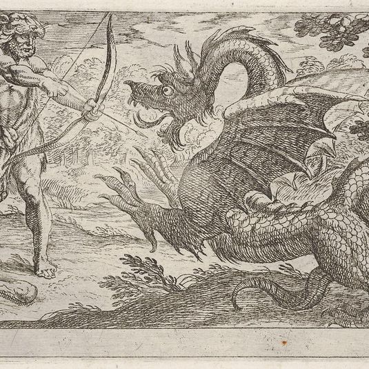 Hercules and the Serpent Ladon: Hercules draws his bow, the rearing serpent appears in profile, from the series 'The Labors of Hercules'