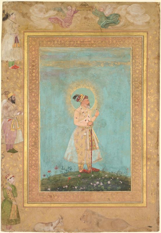 Shah Jahan holding a spinel and a long Deccan sword, from the Late Shah Jahan Album
