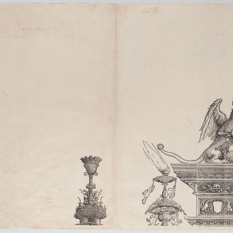 The Ornaments Atop the Left Portal, from the Arch of Honor, proof, dated 1515, printed 1517-18