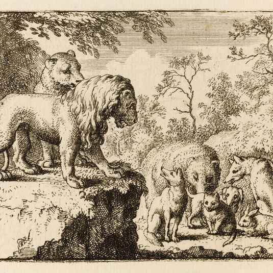 Le Roman de Renard : 32 - Le Lion pardonnant au renard ordonne aux autres animaux d'oublier ses crimes (Bartsch 32)