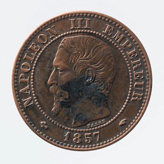 Pièce de 2 centimes en cuivre de Napoléon III, 1857