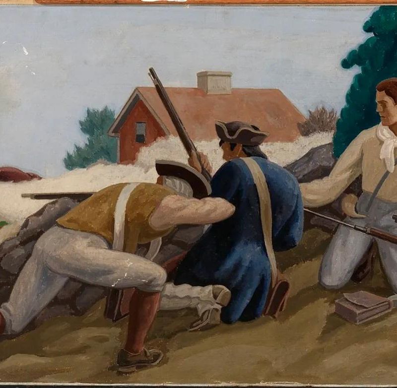 A Skirmish between British and Colonists near Somerville in Revolutionary Times (mural study, Somerville, Massachusetts Post Office)