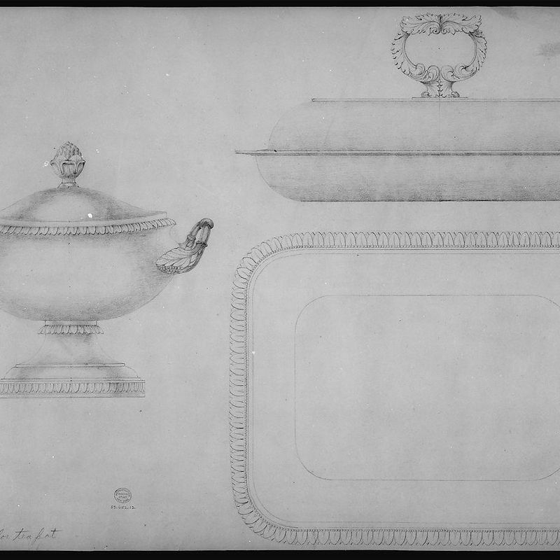 Design for a tea-pot, verso: design for a covered dish and bowl