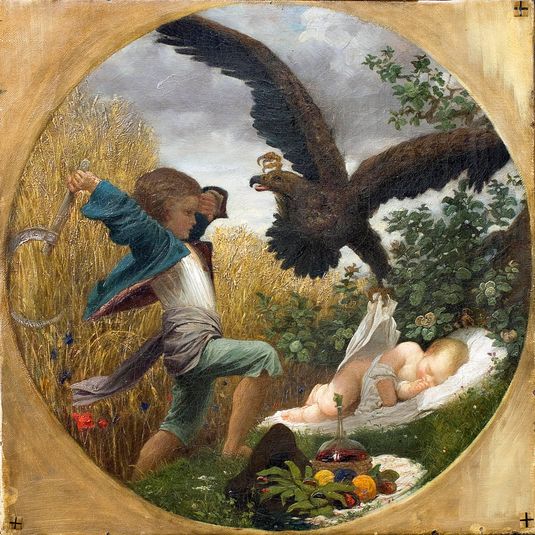 A Boy Saving a Baby from the Clutches of an Eagle