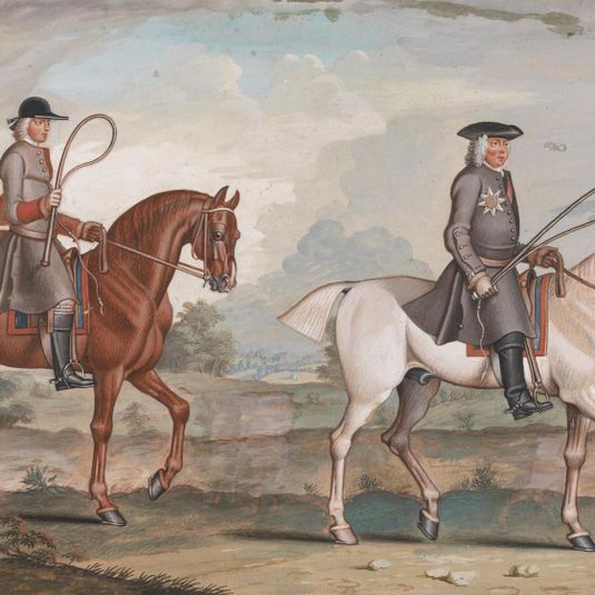 George Montague, first Earl of Halifax on His White Hunter, Ironside, With His Groom on Justice, a Chestnut Foaled in 1721
