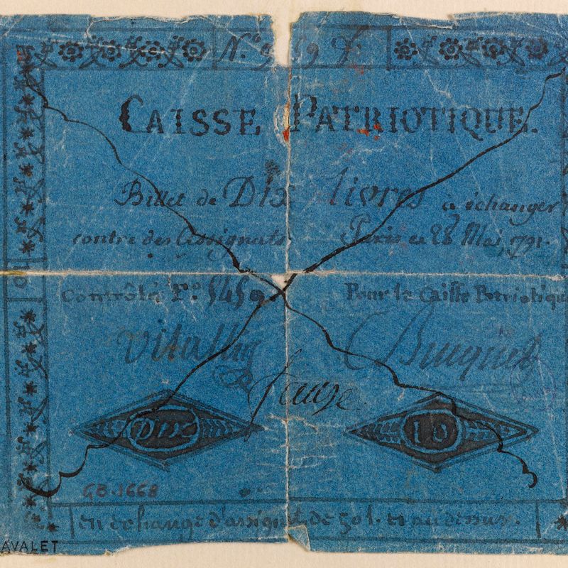 Billet de 10 livres, caisse patriotique du 28 mai 1791, n° 3598, F° 5459, 28 mai 1791
