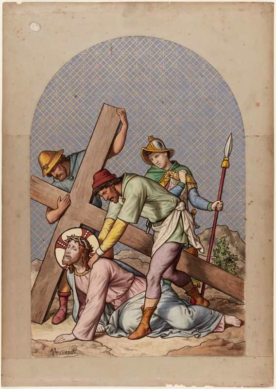 Etude pour le chemin de croix de l'église Notre-Dame-de-la-Croix : Station IX : Jésus tombe pour la troisième fois