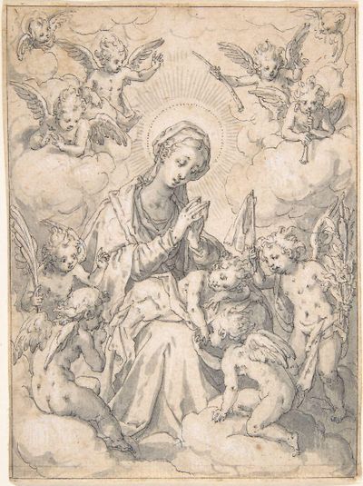 The Virgin and Child Surrounded by Little Angels in the Clouds