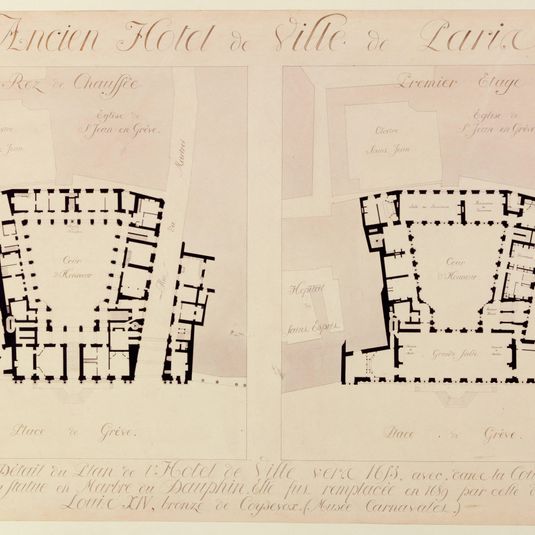 Ancien Hôtel de Ville de Paris. Détail du plan de l'Hôtel de Ville vers 1653 : rez-de-chaussée et premier étage