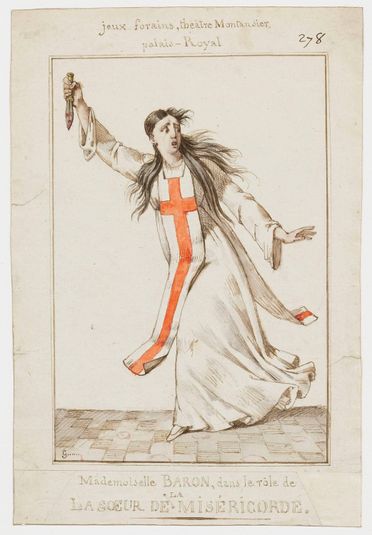 Mademoiselle Baron dans le rôle de la sœur Louise de la Miséricorde (jeux forains, théâtre Montansier, Palais-Royal)