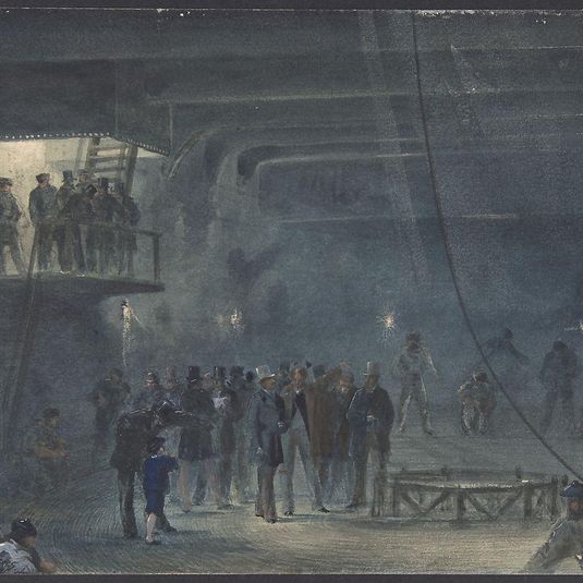Coiling the Cable in the After-tank on Board the Great Eastern at Sheerness: Visit of H.R.H. the Prince of Wales on May 23rd, 1865