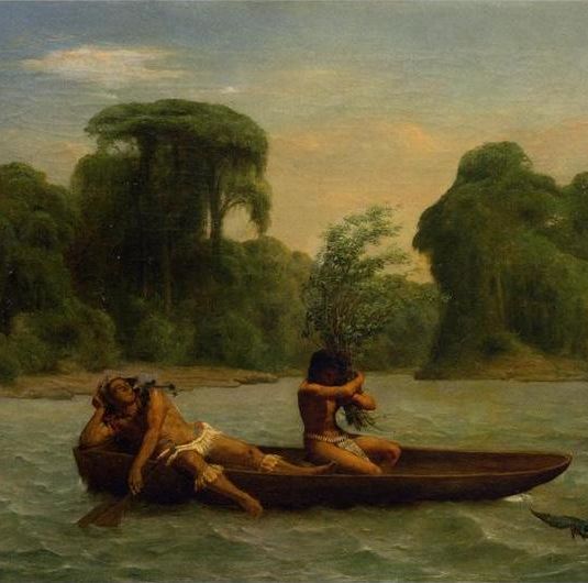 Deux Indiens dans un canoë