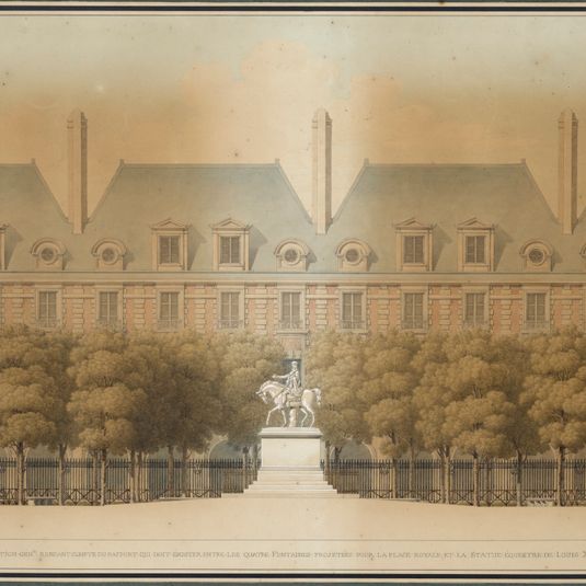 Elévation gén.le rendant compte du rapport qui doit exister entre les quatre fontaines projettées pour la Place Royale et la statue équestre de Louis XIII.