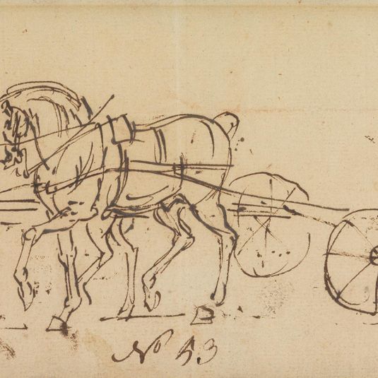 Two Horses Trotting in Harness